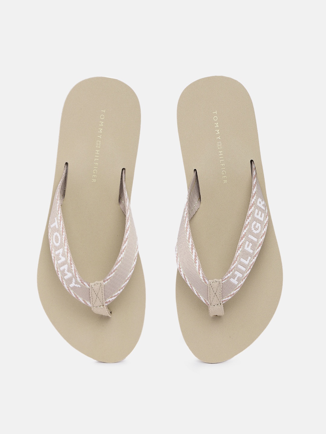 

Tommy Hilfiger Women Brand Logo Design Thong Flip-Flops, Beige