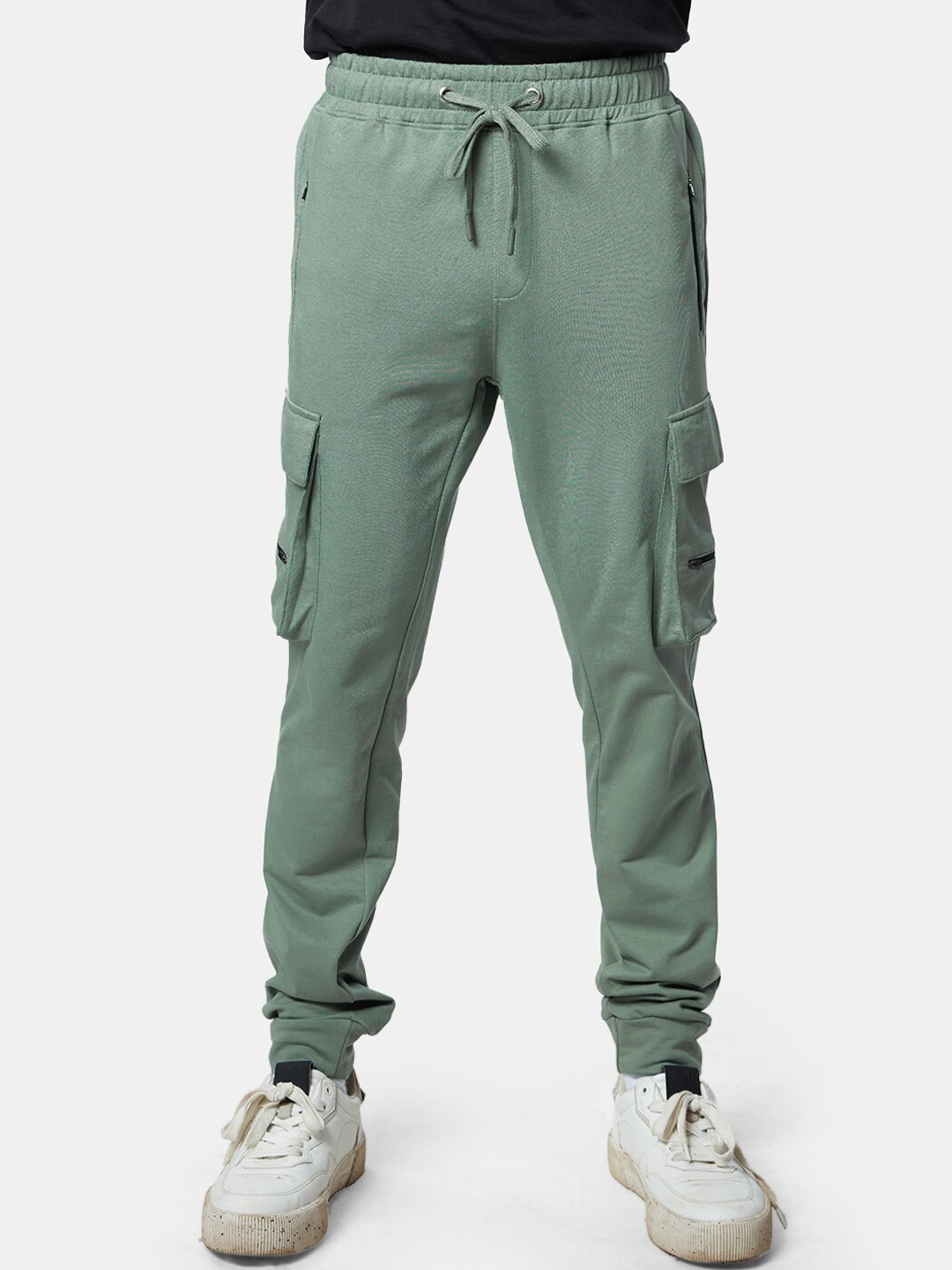 

The Souled Store Men Mid-Rise Ribbed Hem Joggers, Green