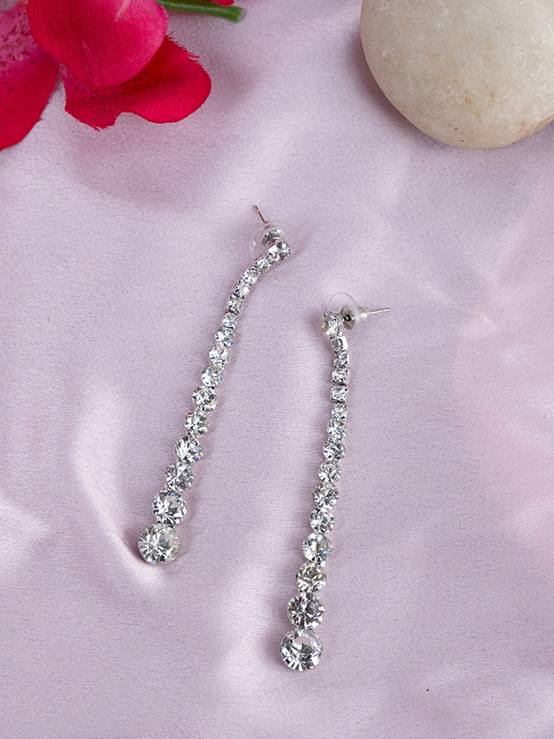 

Kazo Silver-Plated Stone Studded Contemporary Drop Earrings, White