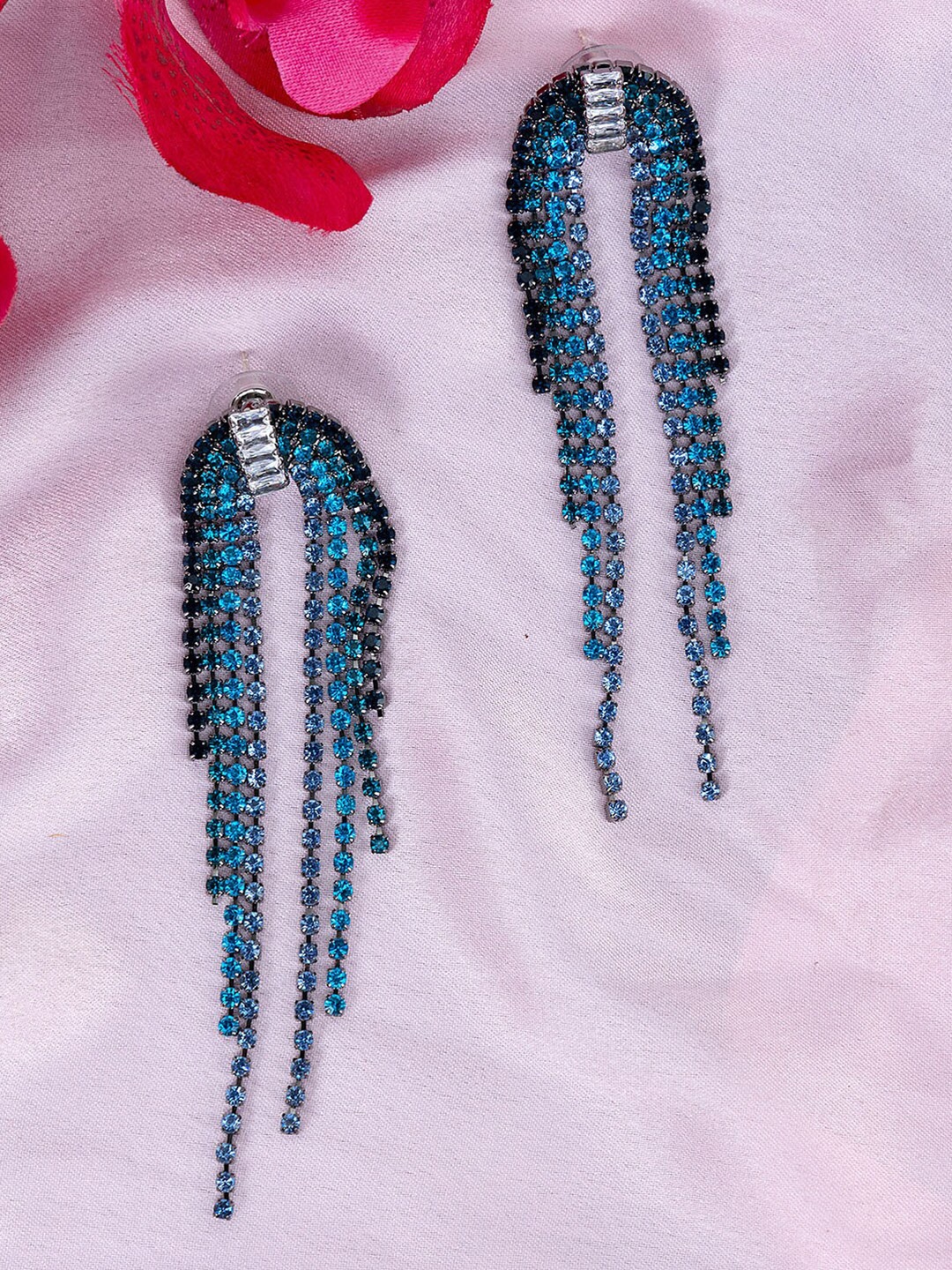 

Kazo Silver-Plated Stone Studded Contemporary Drop Earrings, Blue