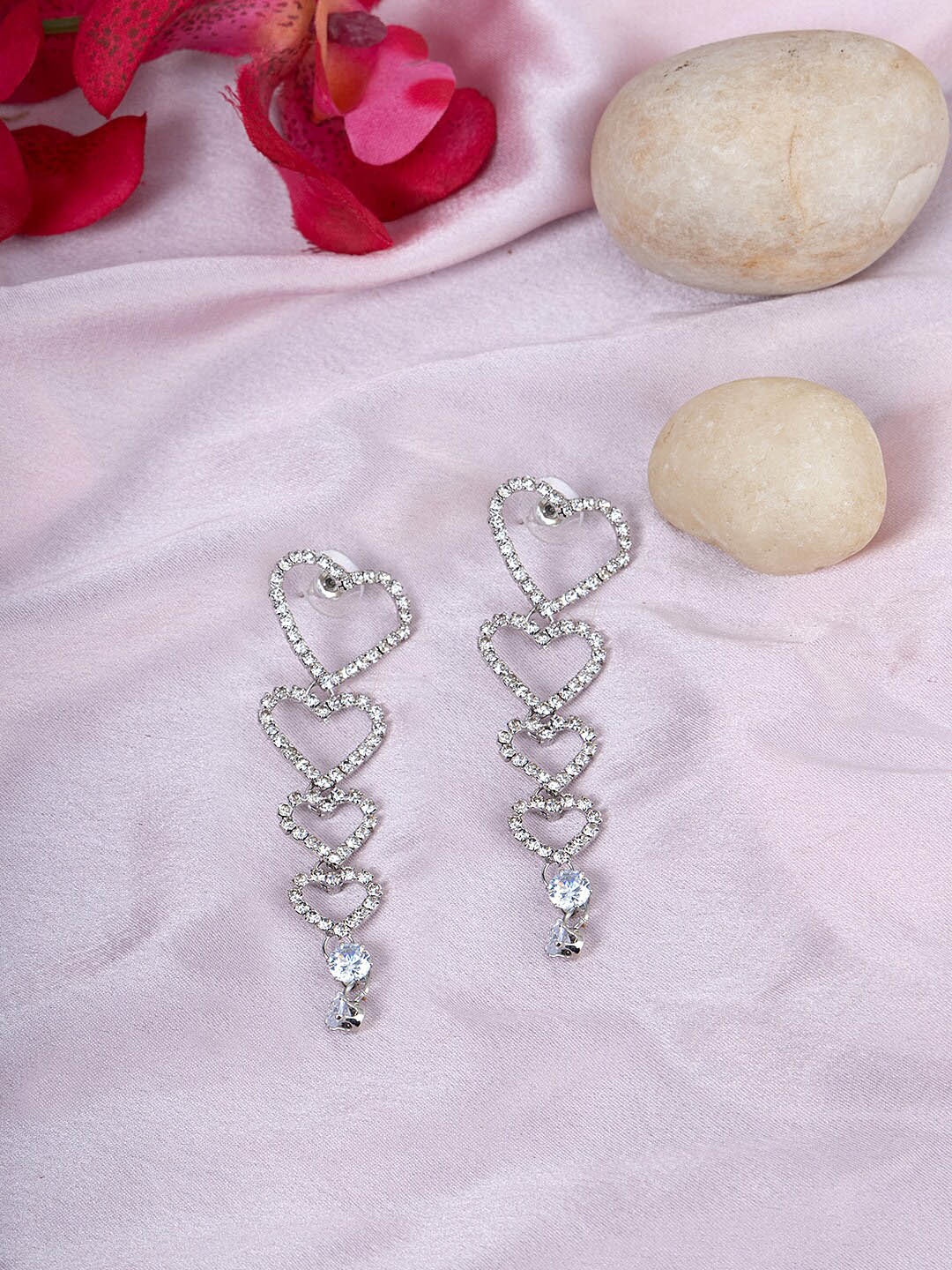 

Kazo Silver-Plated Heart Shaped Drop Earrings, White