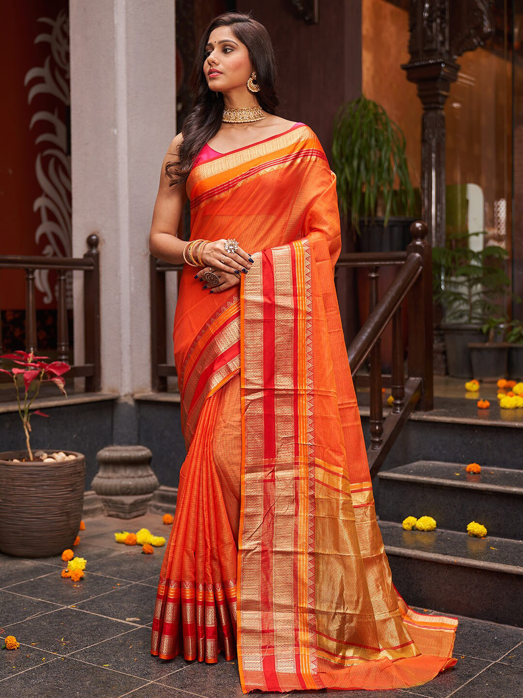 

KARAGIRI Woven Design Zari Saree, Orange