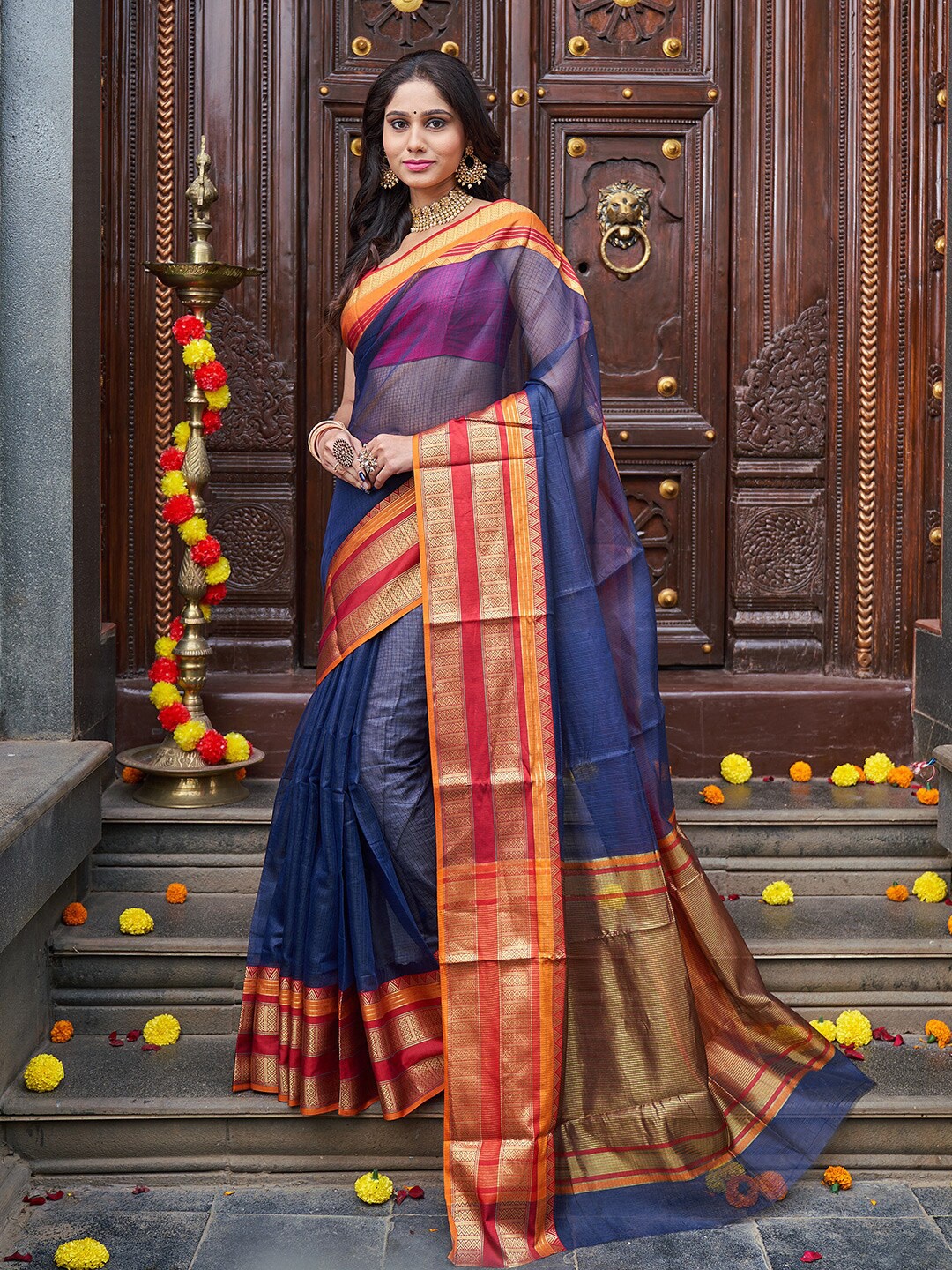 

KARAGIRI Woven Design Sheer Zari Saree, Blue