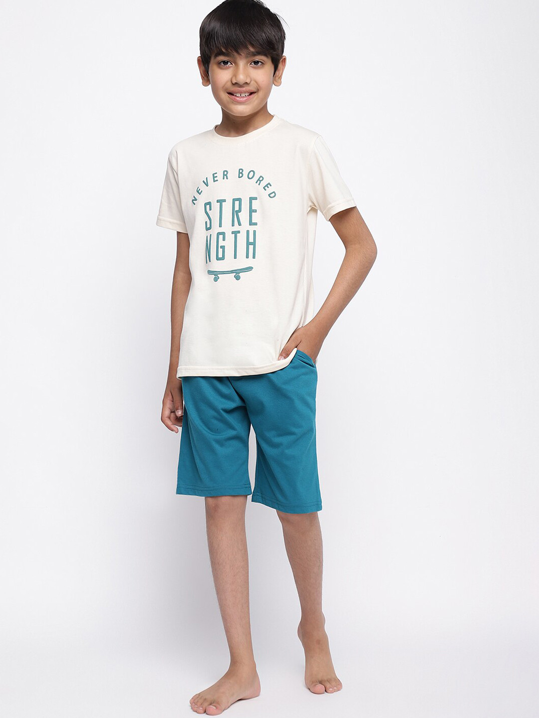 

Lil Tomatoes Boys Typography Printed Night Suit, Cream