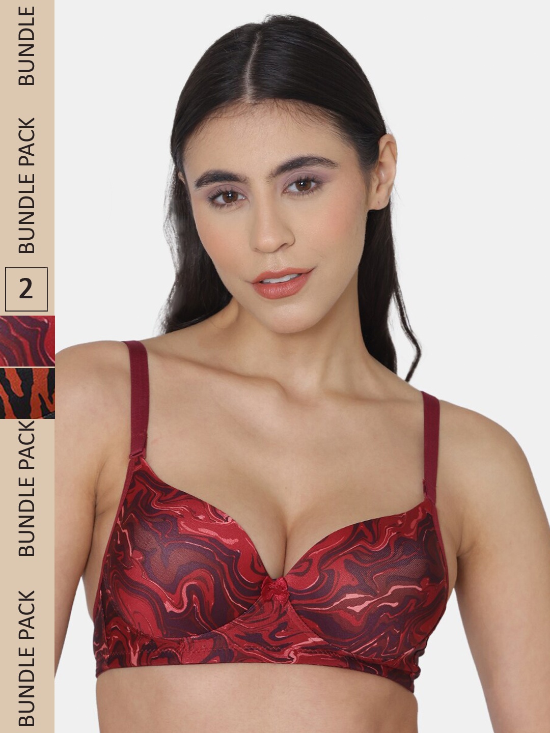 

Tweens Pack Of 2 Abstract Printed Heavily Padded Seamless Balconette Bra, Maroon