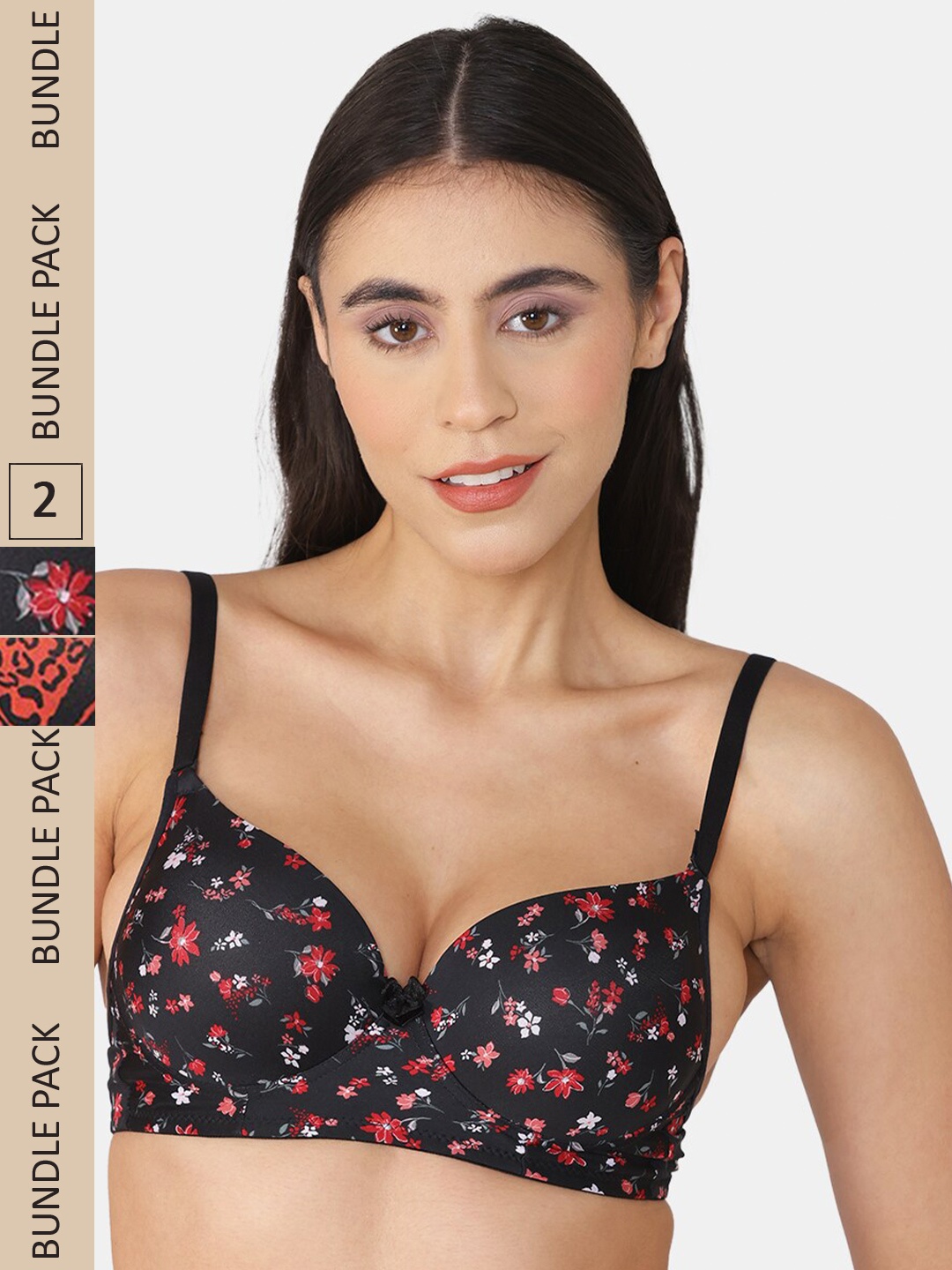 

Tweens Pack Of 2 Floral Printed Heavily Padded Seamless Balconette Bra, Black
