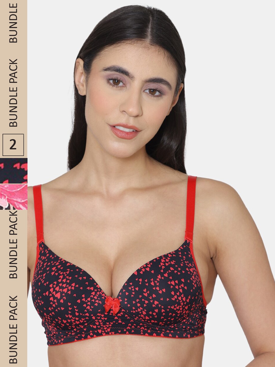 

Tweens Pack Of 2 Floral Printed Heavily Padded Seamless Balconette Bra, Black