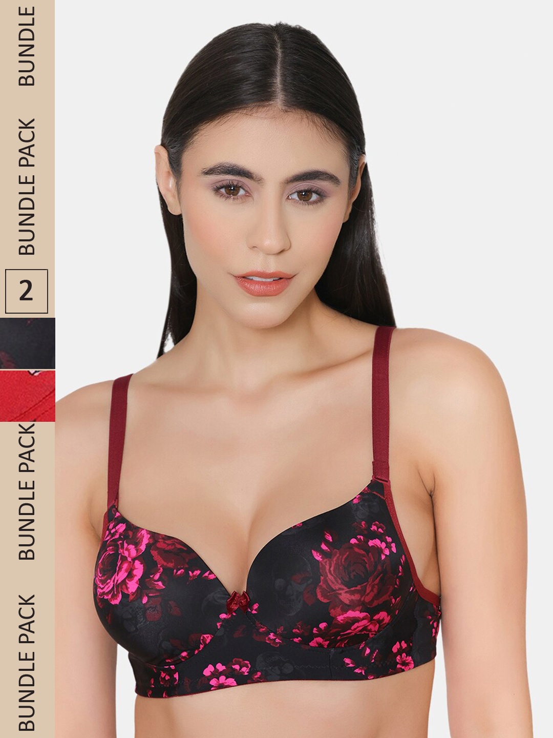 

Tweens Pack Of 2 Floral Printed Heavily Padded Seamless Balconette Bra, Red