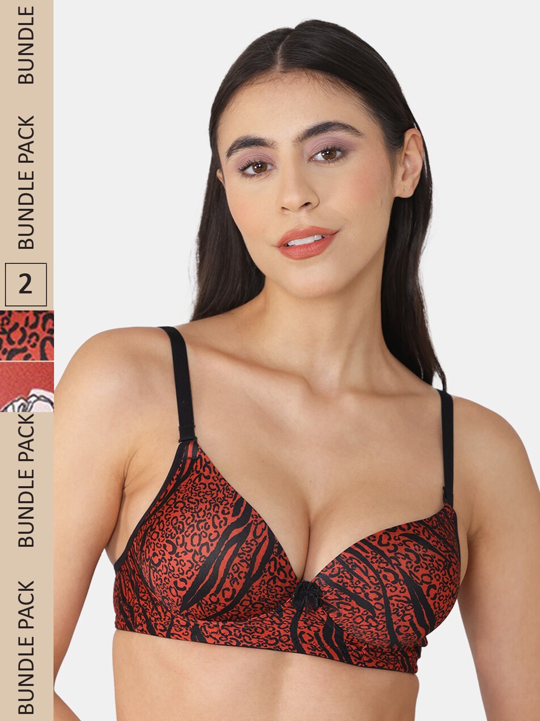 

Tweens Pack Of 2 Floral Printed Heavily Padded Seamless Balconette Bra, Brown