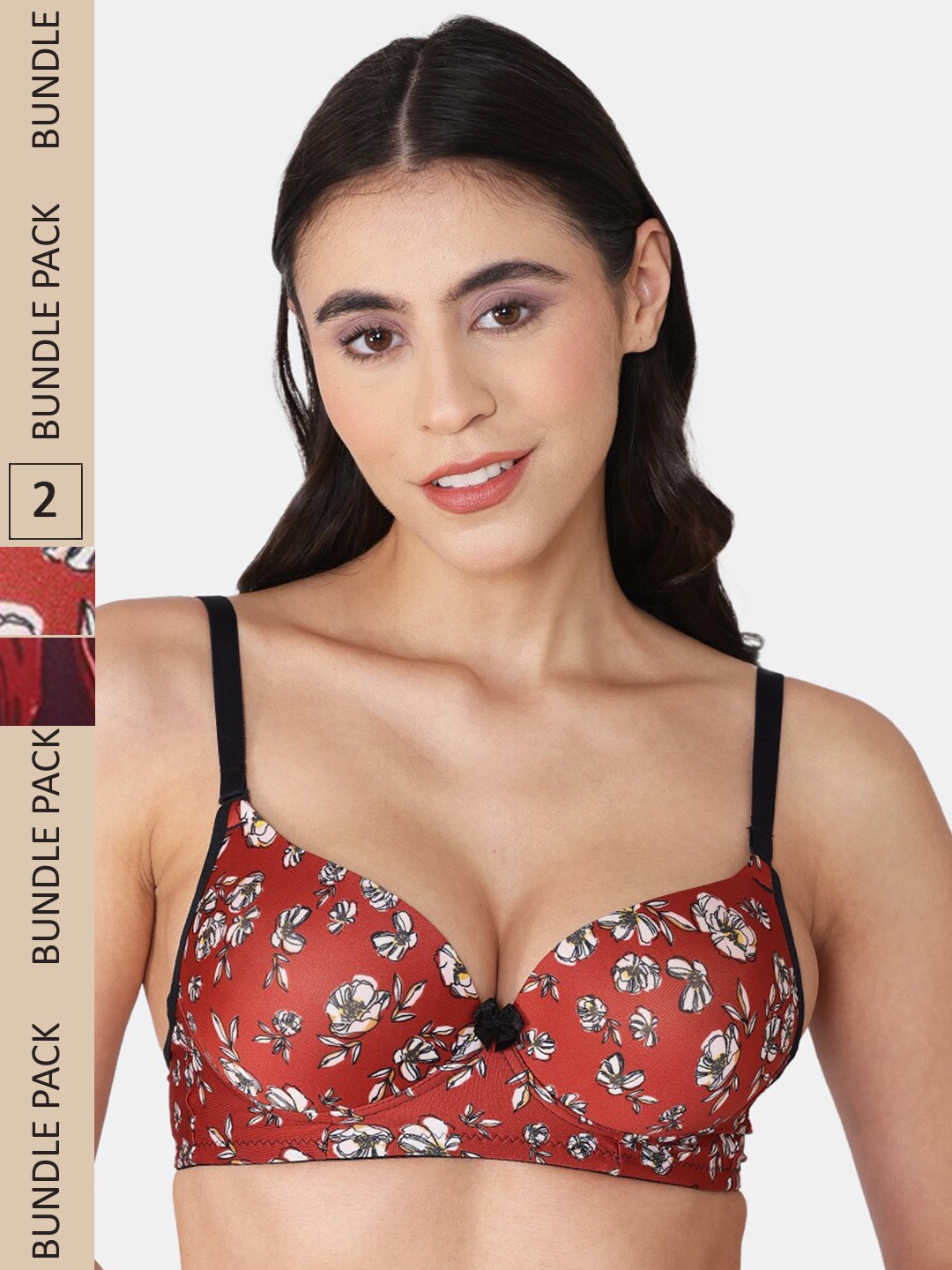 

Tweens Pack Of 2 Floral Printed Heavily Padded Seamless Balconette Bra, Maroon