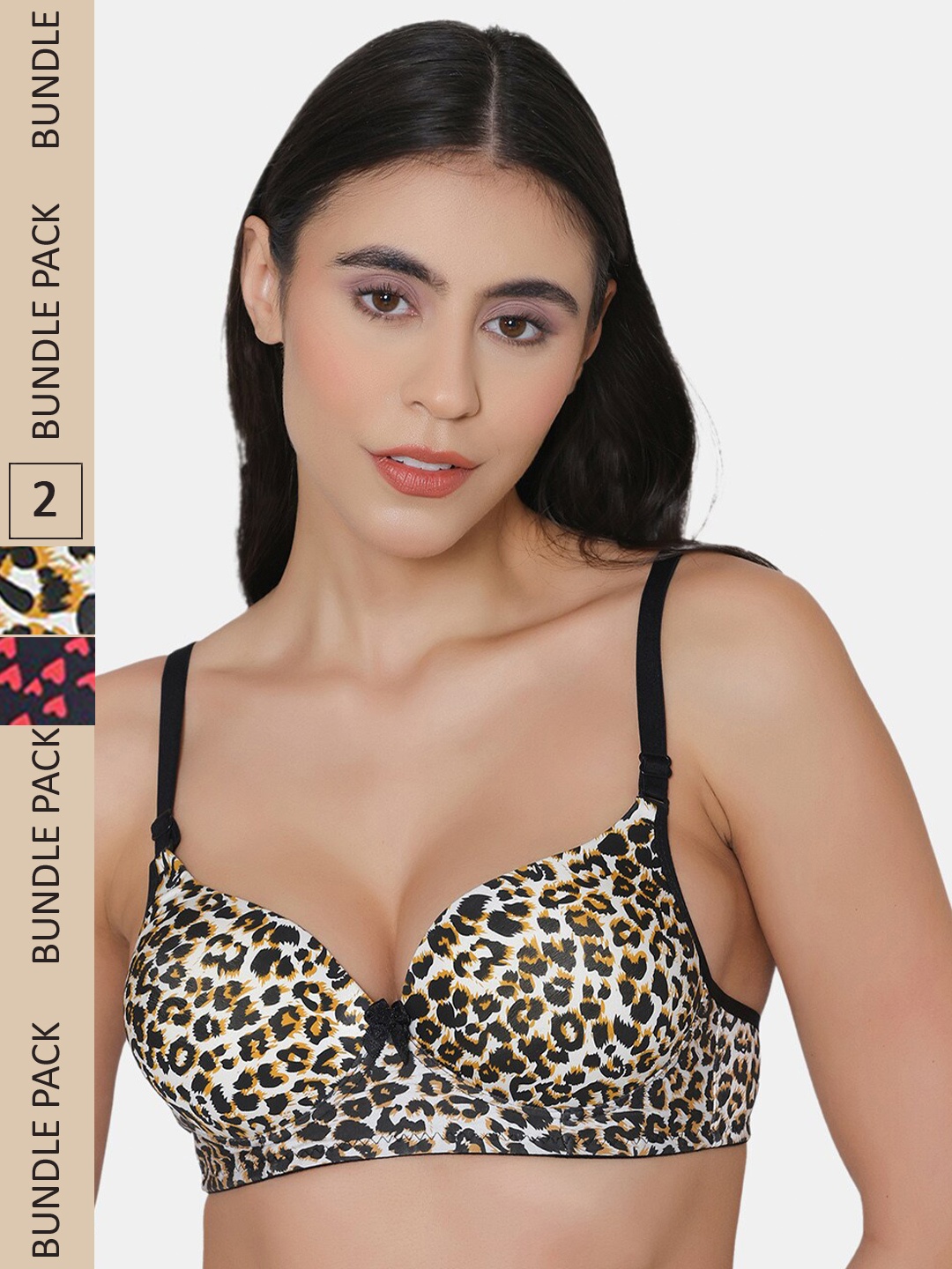 

Tweens Pack Of 2 Animal Printed Heavily Padded Seamless Balconette Bra, Black