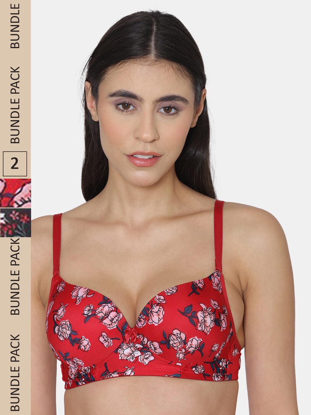 

Tweens Pack Of 2 Floral Printed Heavily Padded Seamless Balconette Bra, Black