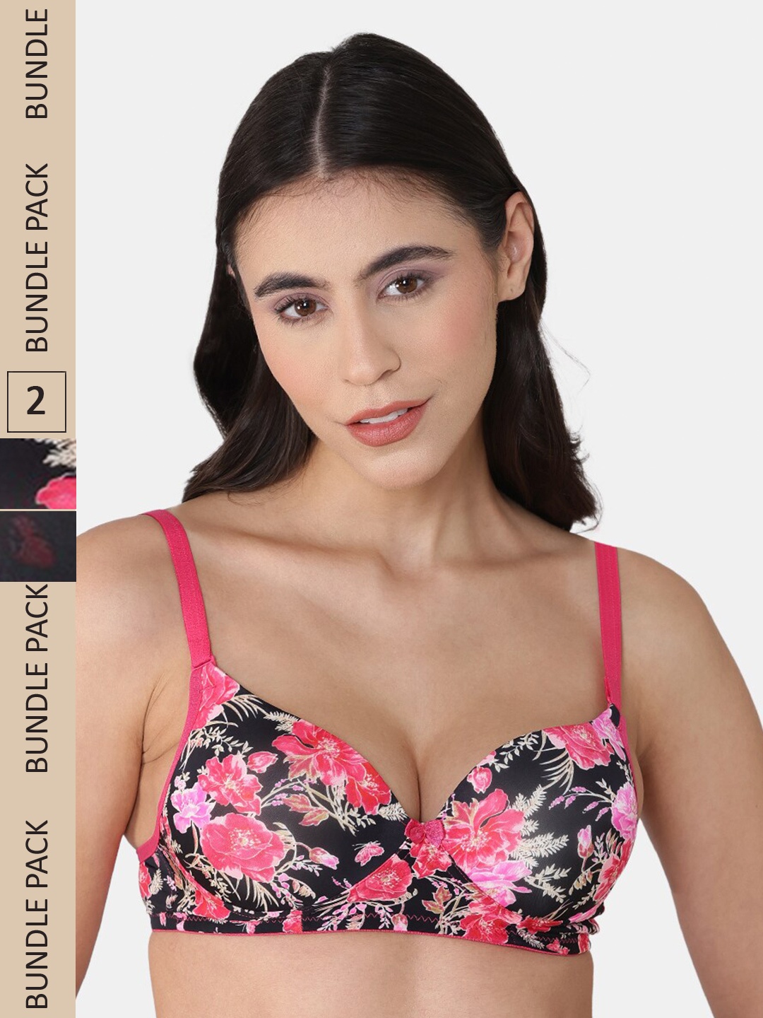 

Tweens Pack Of 2 Floral Printed Heavily Padded Seamless Balconette Bra, Black