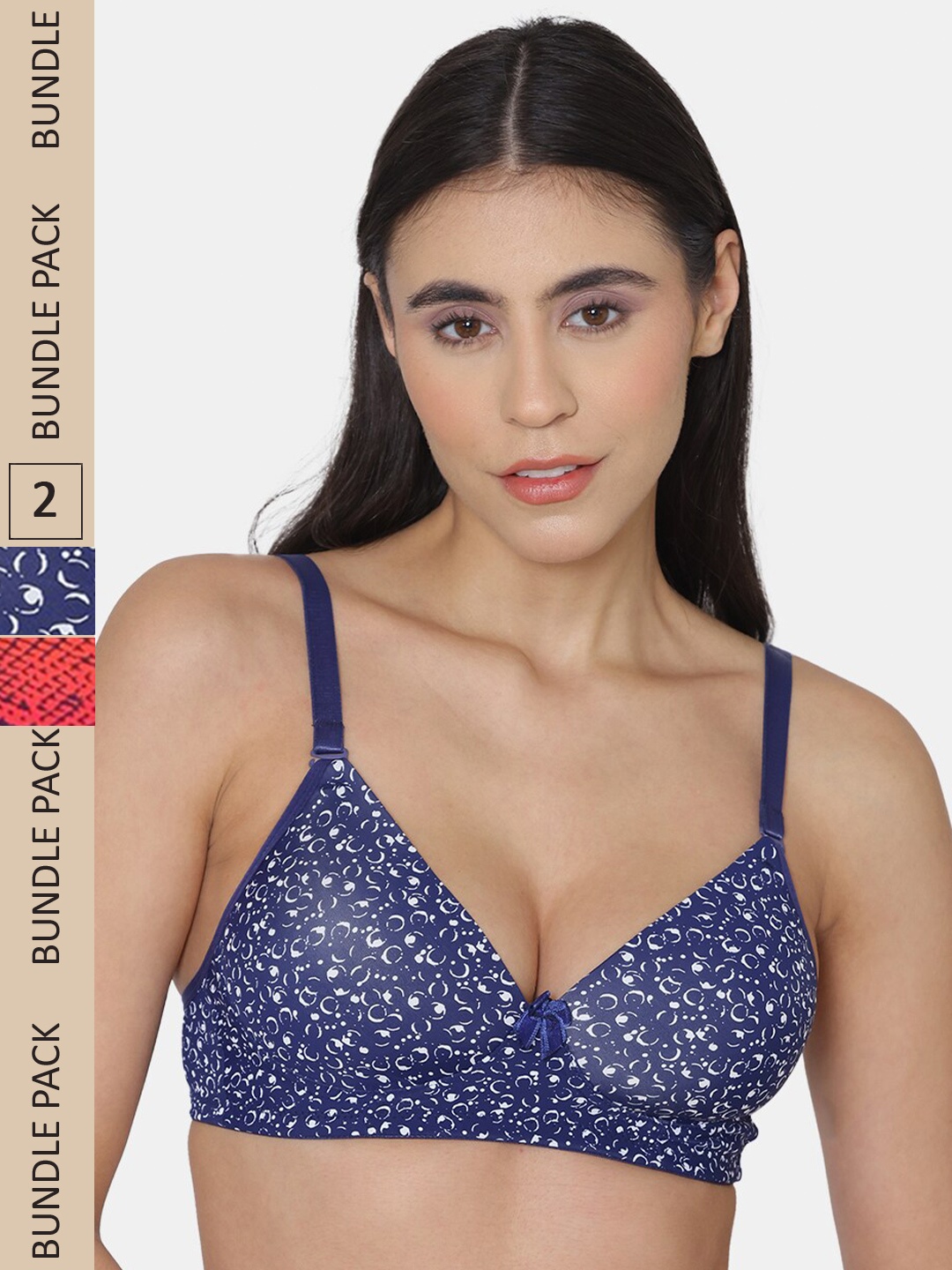 

KOMLI Pack Of 2 Abstract Printed Heavily Padded Seamless Balconette Bra, Blue