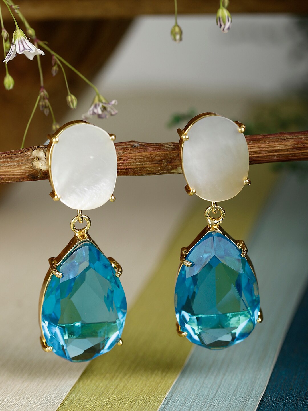 

XAGO Gold-Plated Teardrop Shaped Convertible Drop Earrings, Blue