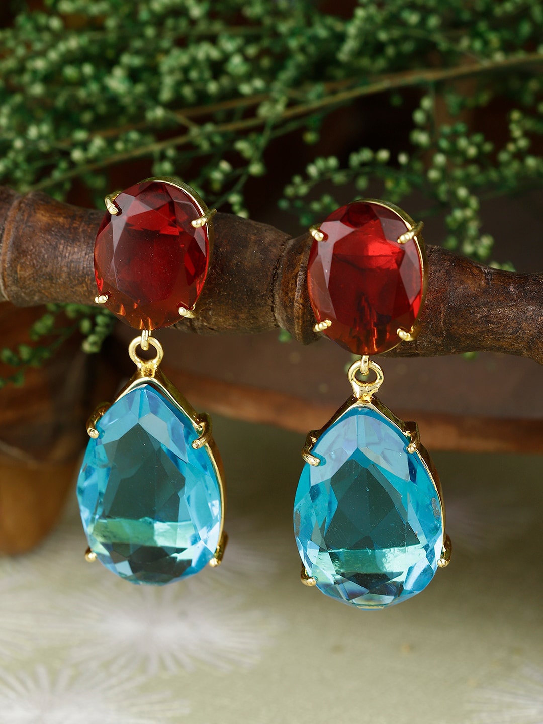 

XAGO Gold Plated Contemporary Stone Studded Convertible Drop Earrings, Blue