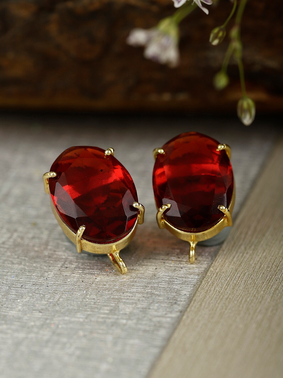 

XAGO Gold-Plated Oval Studs Earrings, Red