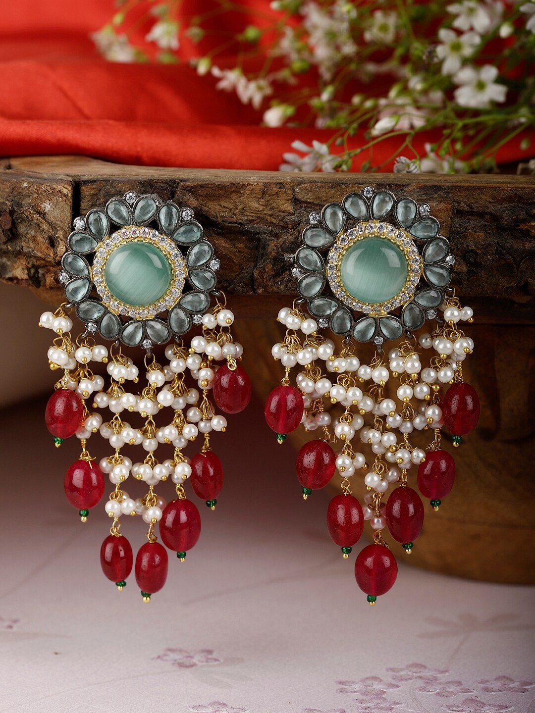 

XAGO Gold-Plated Contemporary Drop Earrings, Red