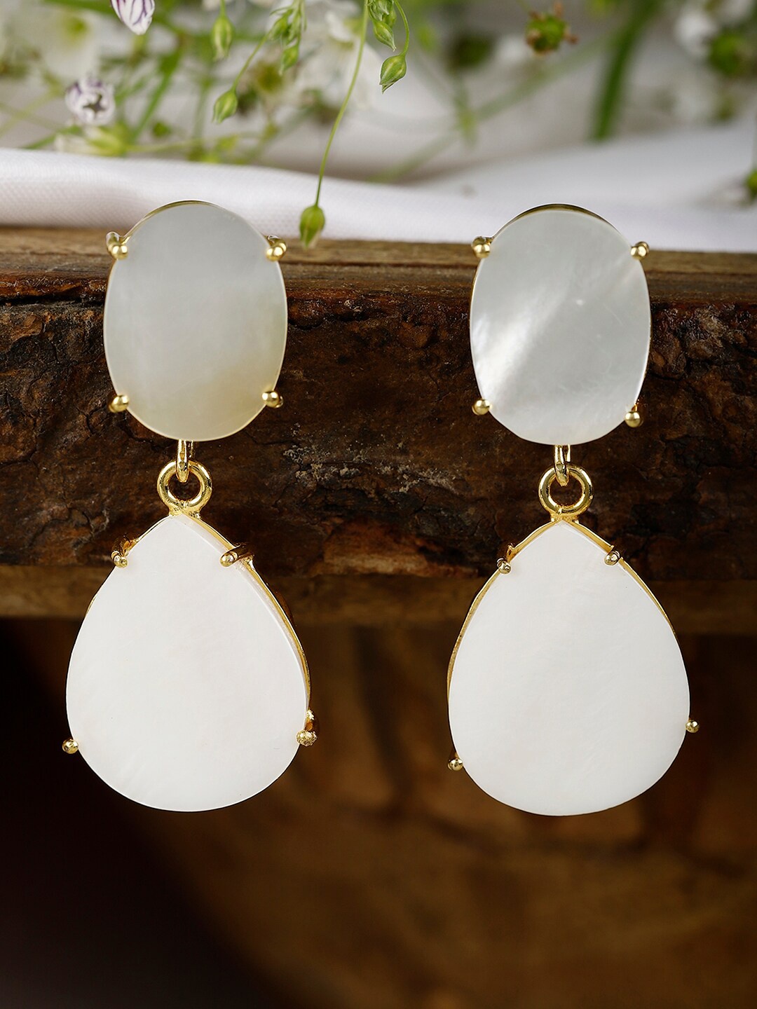 

XAGO Gold-Plated Contemporary Drop Earrings, White