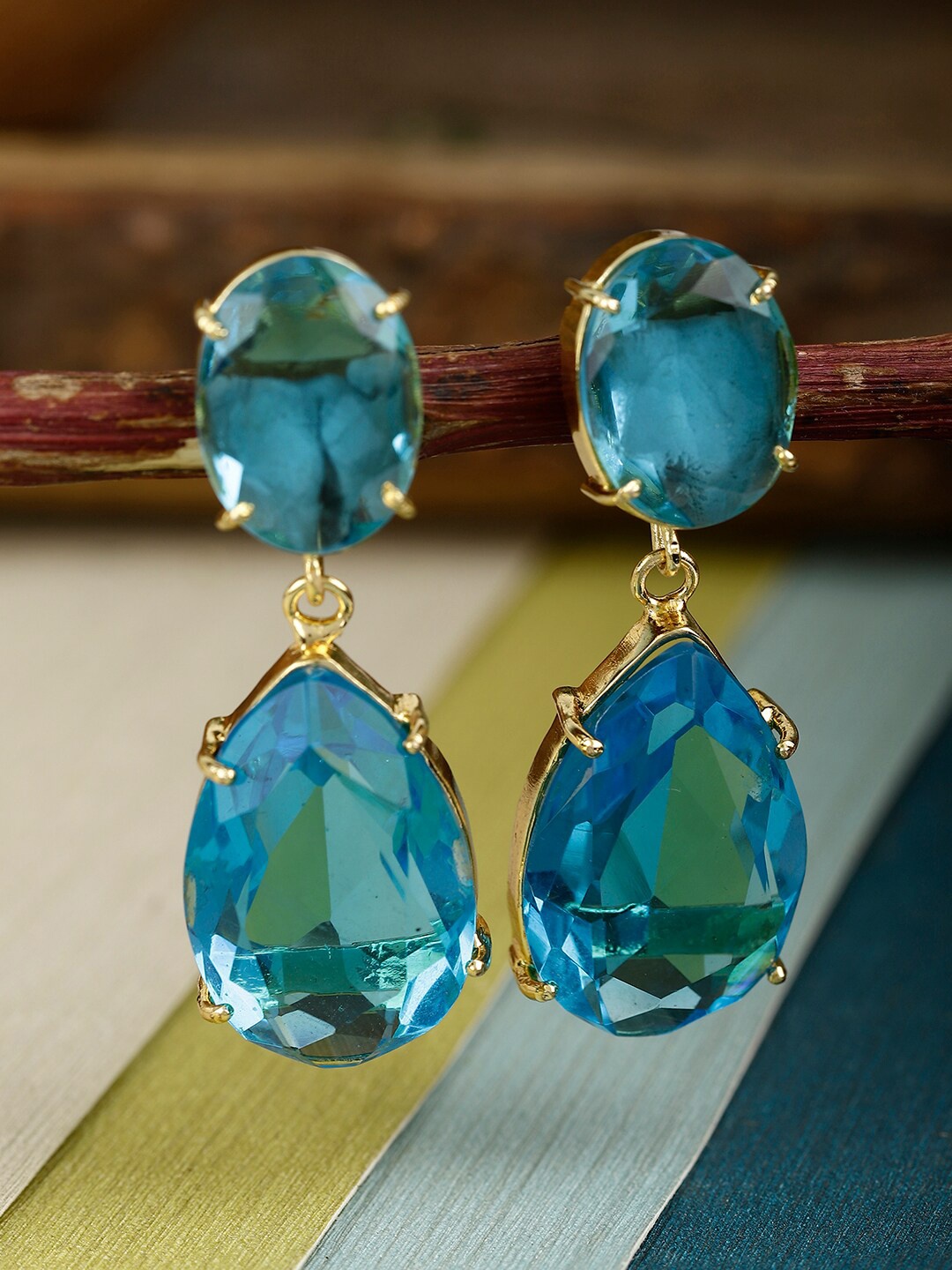 

XAGO Gold-Plated Contemporary Drop Earrings, Blue