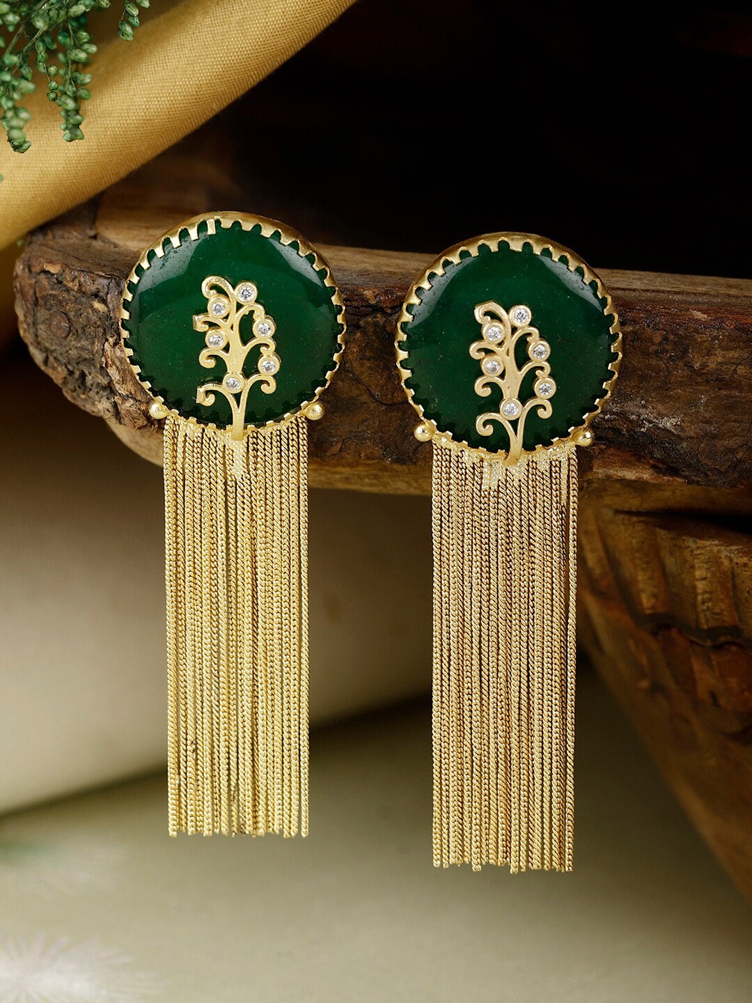 

XAGO Gold-Plated Contemporary Drop Earrings, Green