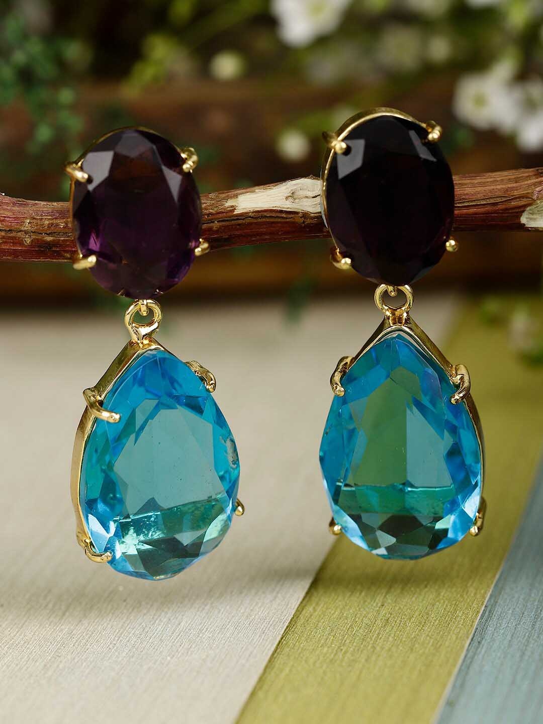 

XAGO Gold Plated Contemporary Convertible Drop Earrings, Purple