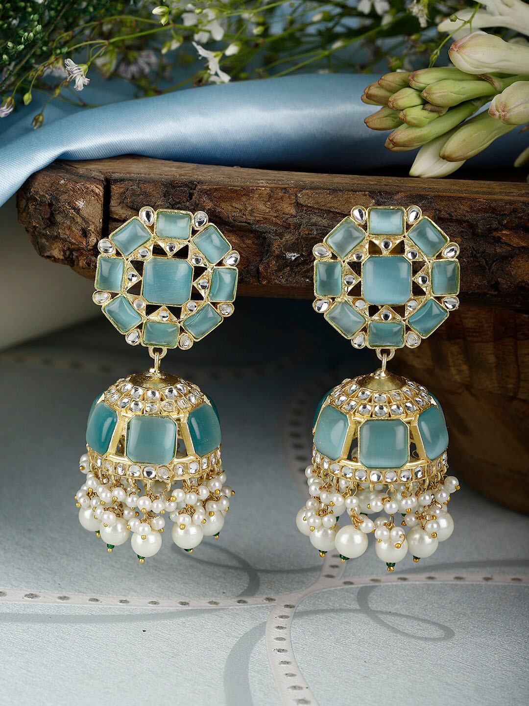 

XAGO Gold-Plated Dome Jhumkas Earrings, Blue