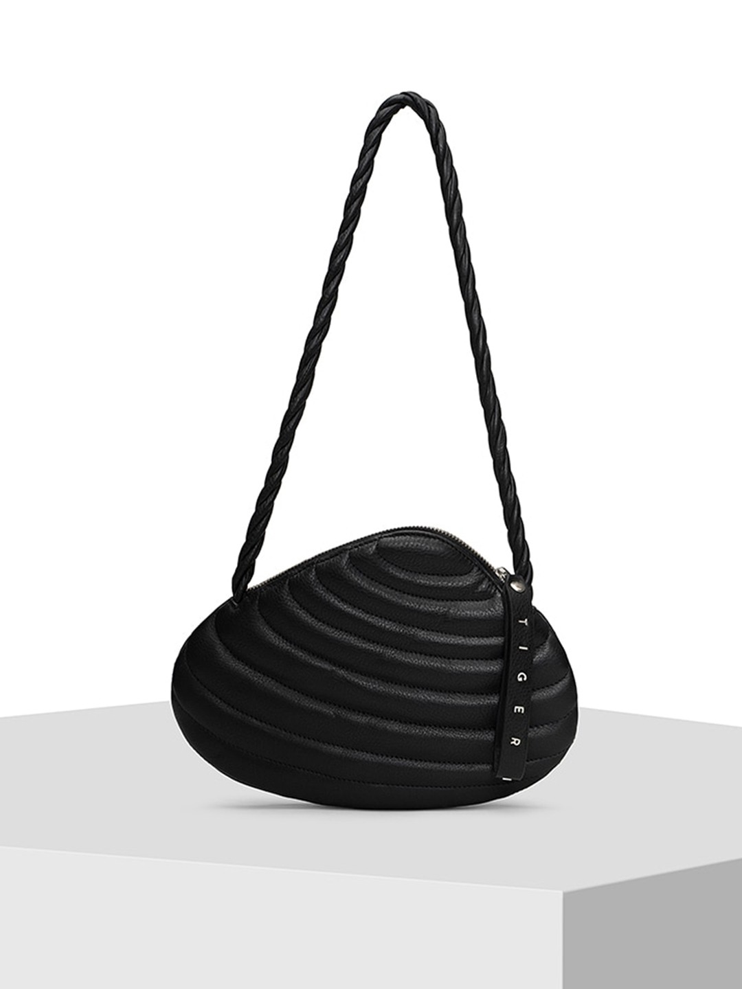 

TIGER MARRON Textured Leather Swagger Shoulder Bag, Black