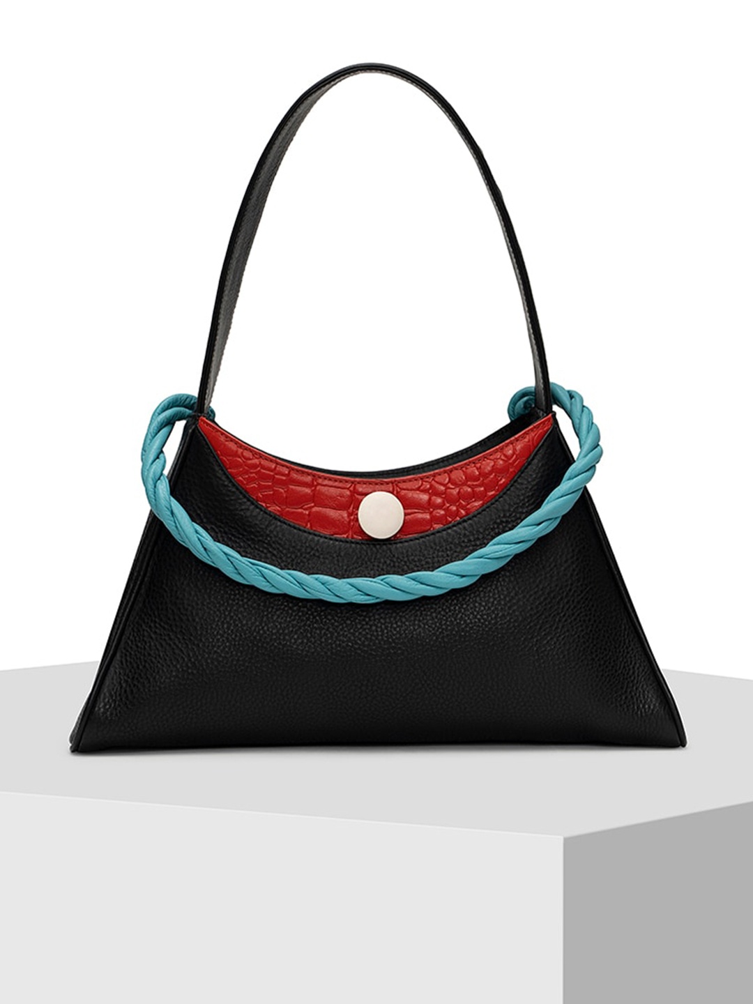 

TIGER MARRON Leather Structured Handheld Bag, Black