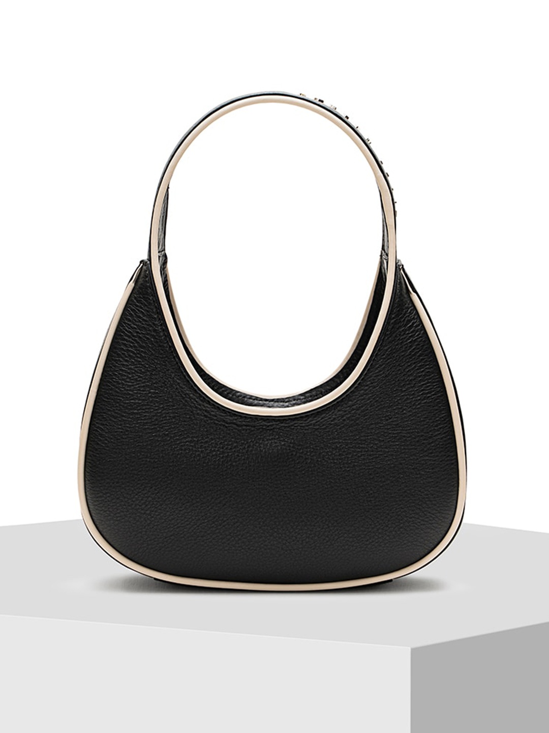 

TIGER MARRON Leather Half Moon Hobo Bag, Black