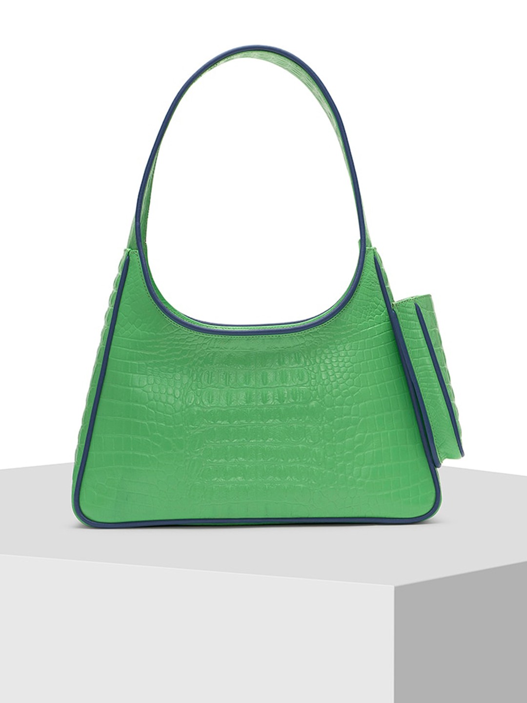 

TIGER MARRON Textured Leather Structured Handheld Bag, Lime green