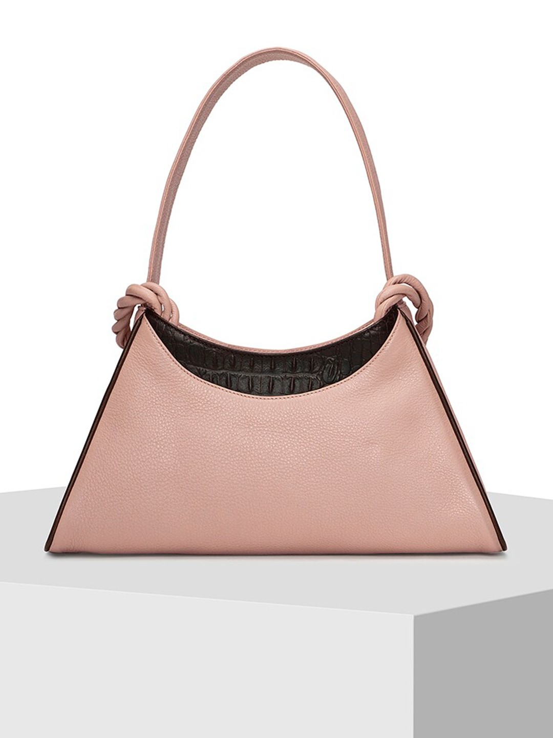 

TIGER MARRON Leather Oversized Structured Handheld Bag, Pink