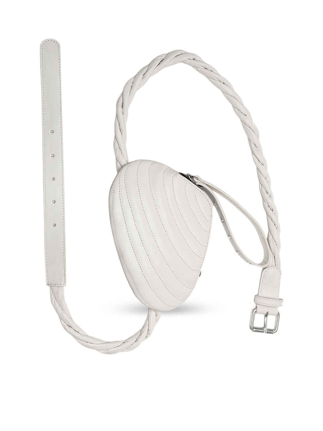 

TIGER MARRON Leather Waist Pouch, Cream