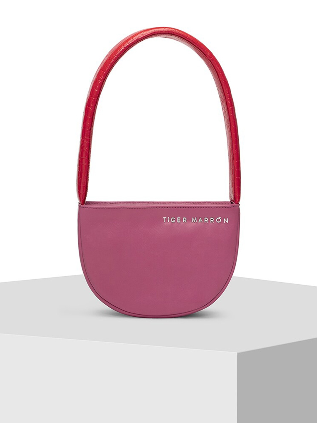 

TIGER MARRON Leather Structured Handheld Bag, Pink