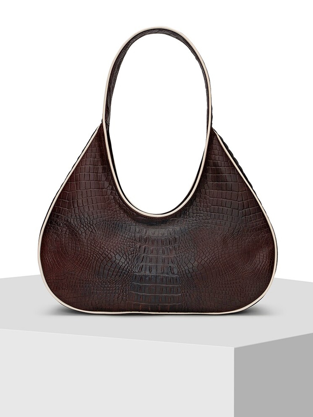 

TIGER MARRON Textured Leather Structured Hobo Bag, Brown