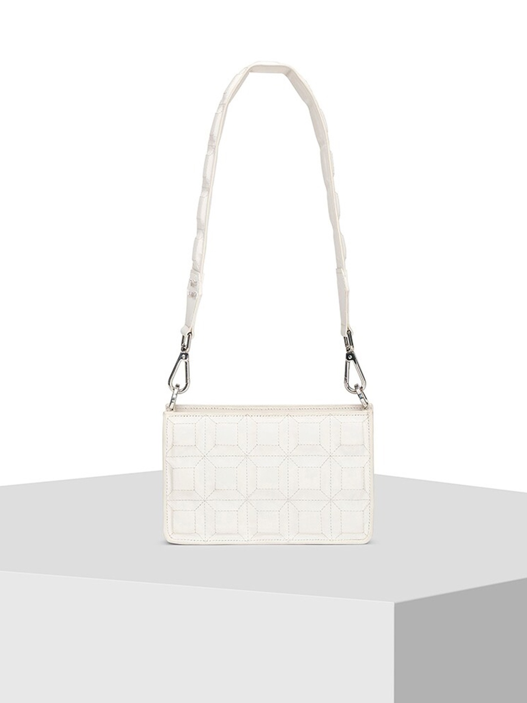 

TIGER MARRON Leather Structured Handheld Bag With Quilted, White