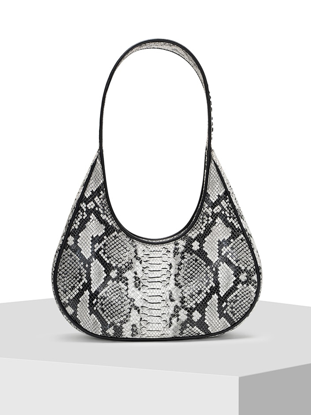 

TIGER MARRON Animal Textured Leather Structured Shoulder Bag, Black