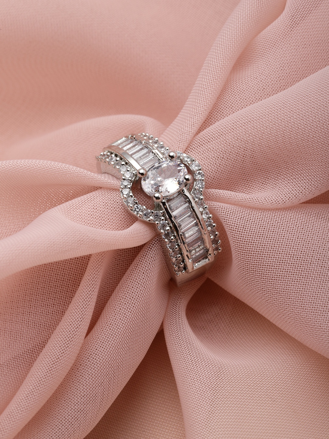 

PANASH Silver-Plated CZ-Studded Alloy Finger Ring, White