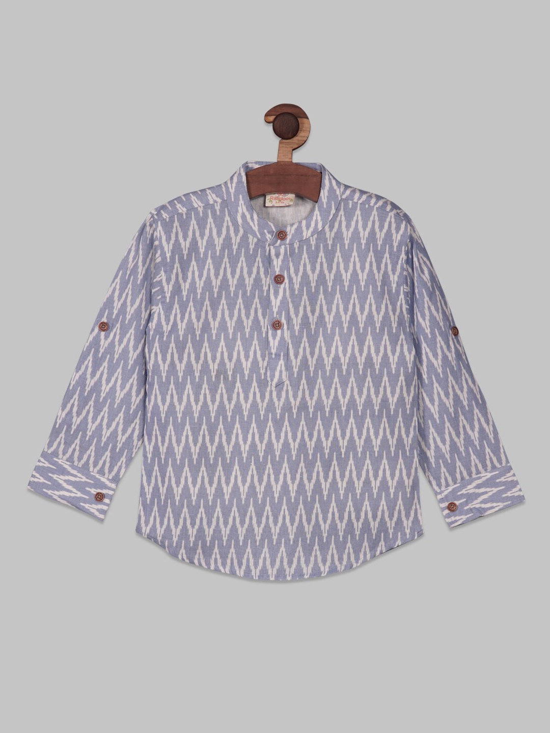 

RIKIDOOS Boys Chevron Printed Roll-Up Sleeves Cotton Shirt, Blue