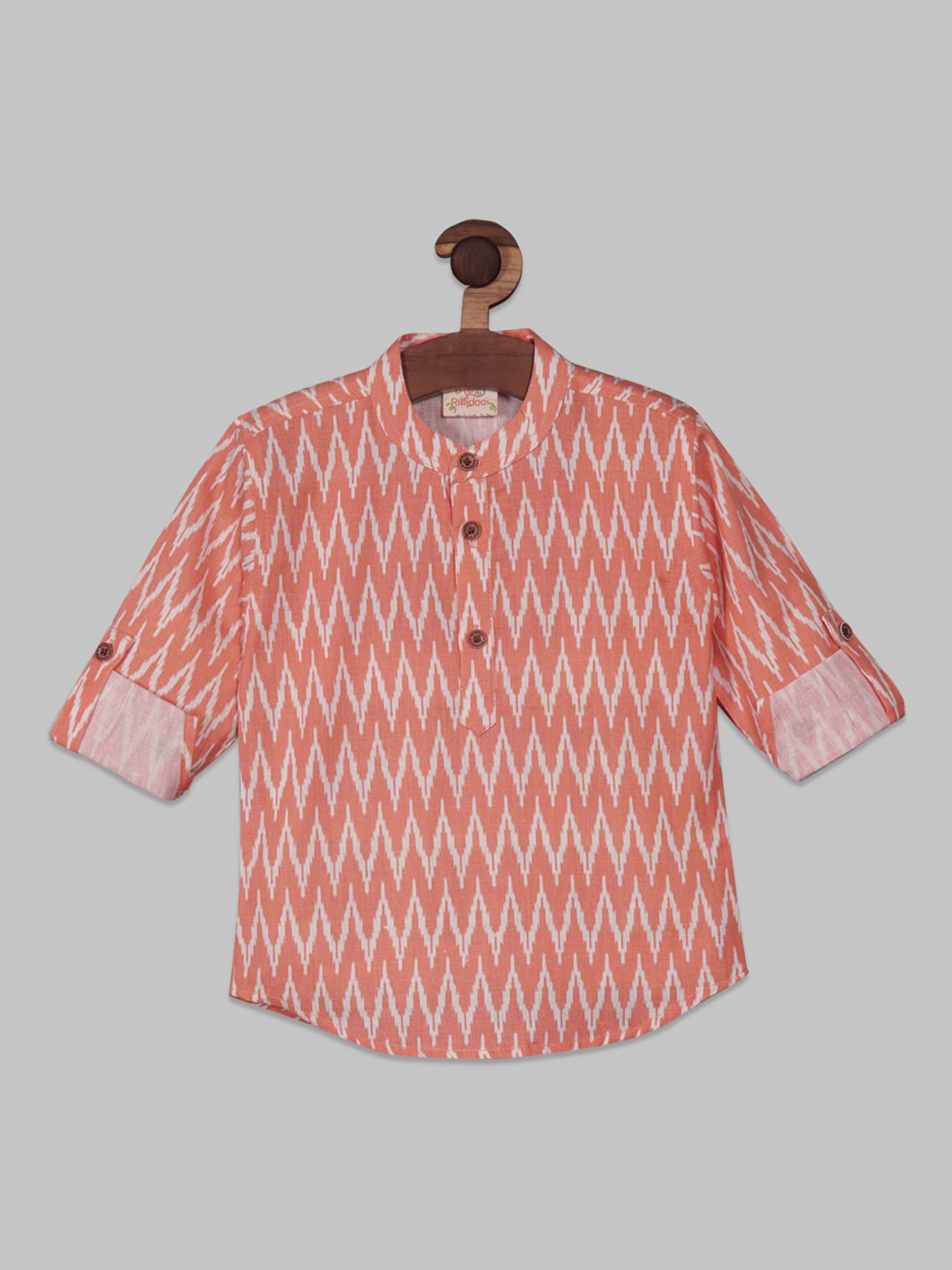 

RIKIDOOS Boys Chevron Printed Roll-Up Sleeves Cotton Shirt, Orange