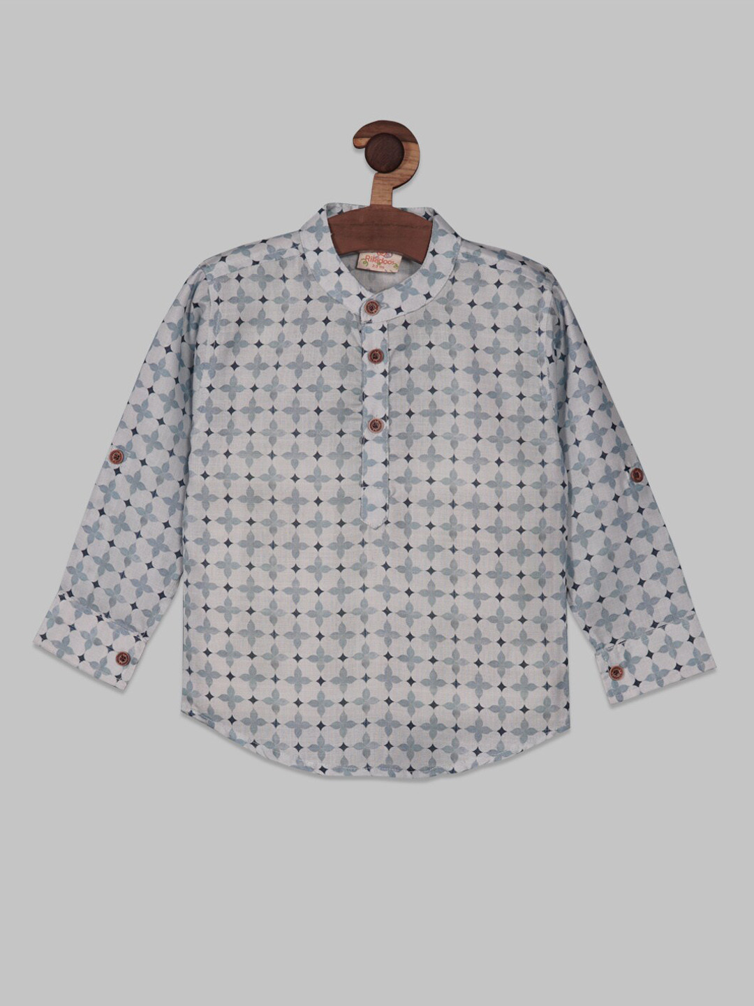 

RIKIDOOS Boys Ethnic Motifs Printed Cotton Shirt, Grey