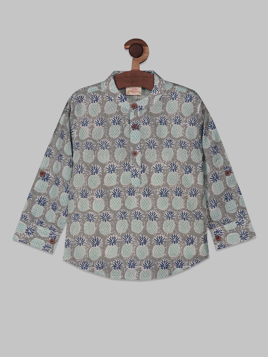 

RIKIDOOS Boys Conversational Printed Cotton Shirt, Taupe