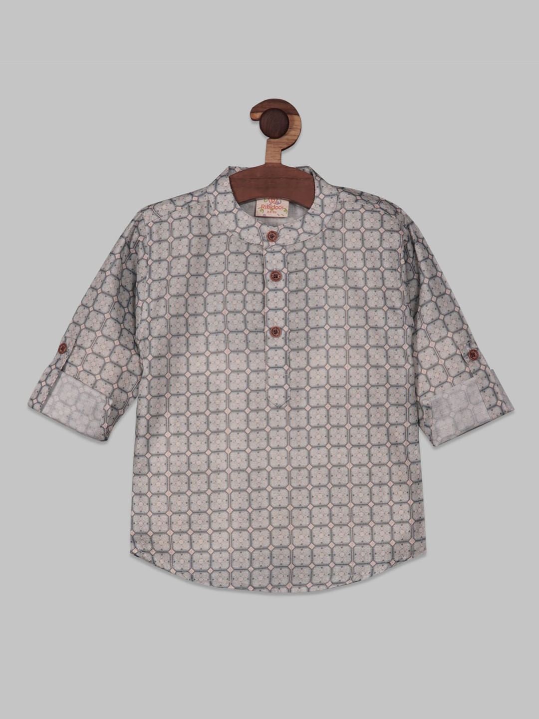 

RIKIDOOS Boys Geometric Printed Mandarin Collar Cotton Shirt, Green
