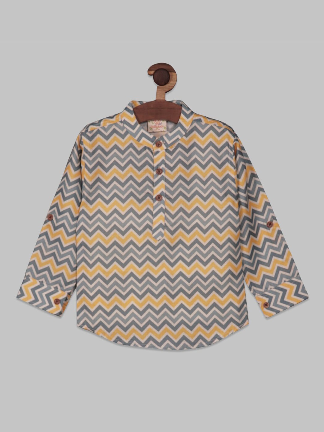 

RIKIDOOS Boys Chevron Printed Roll-up Sleeves Cotton Shirt, Grey