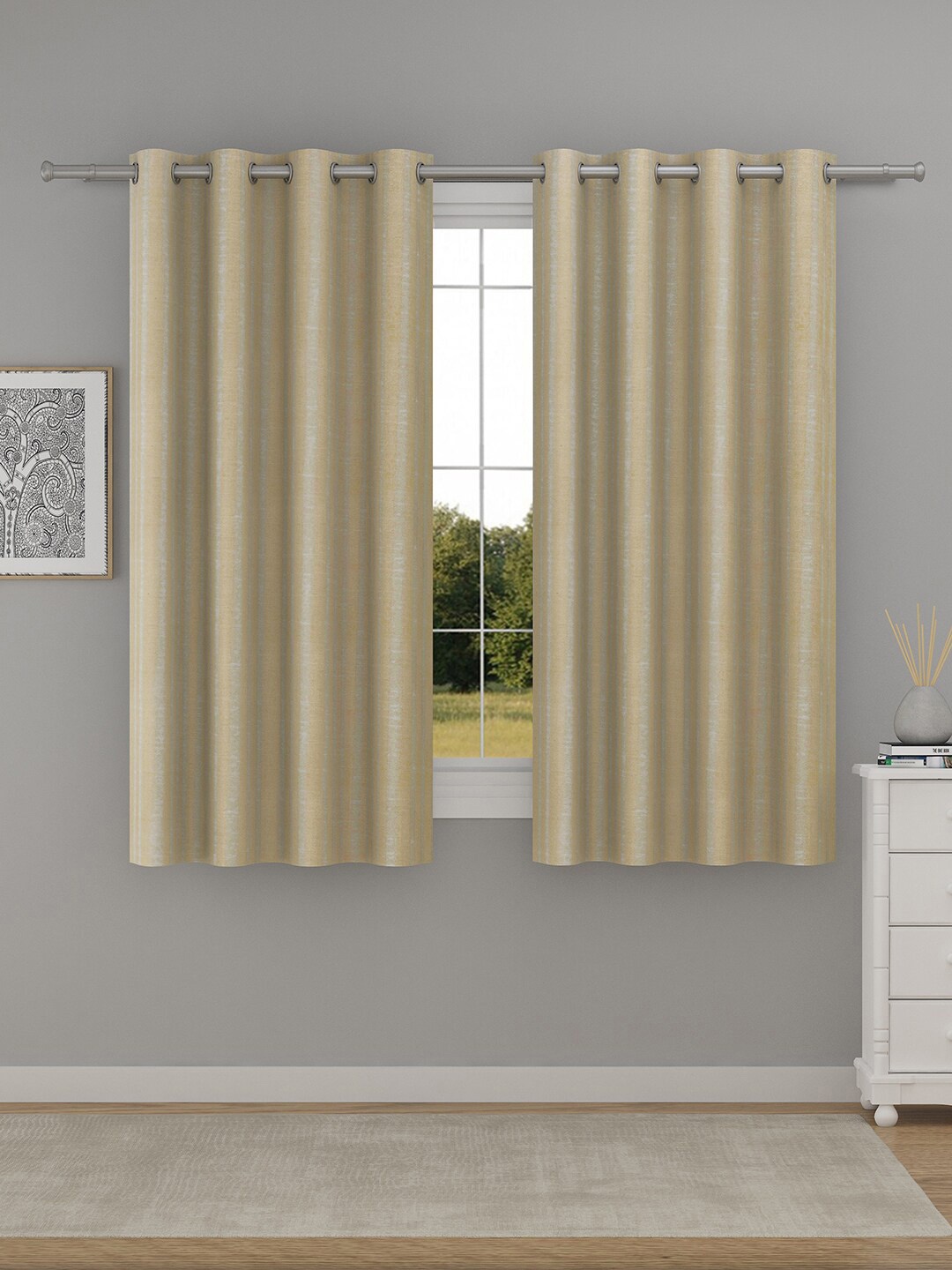

Raymond Home Beige & White 2 Pcs Striped Window Curtains