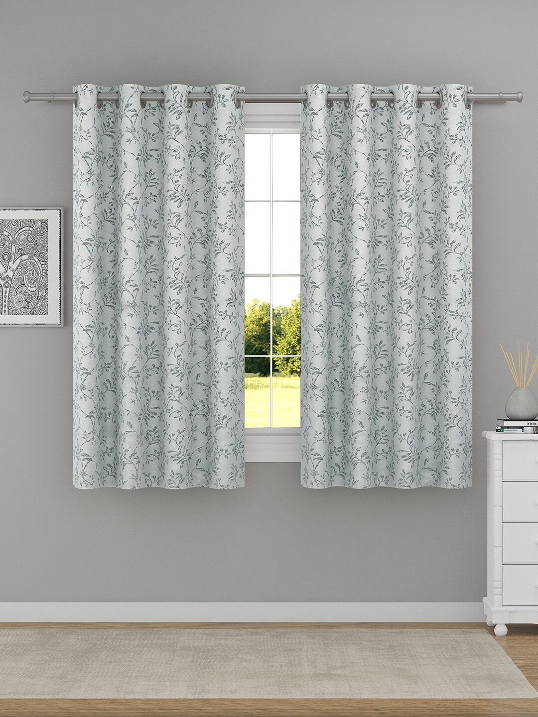 

Raymond Home Grey & White 2 Pcs Floral Window Curtains