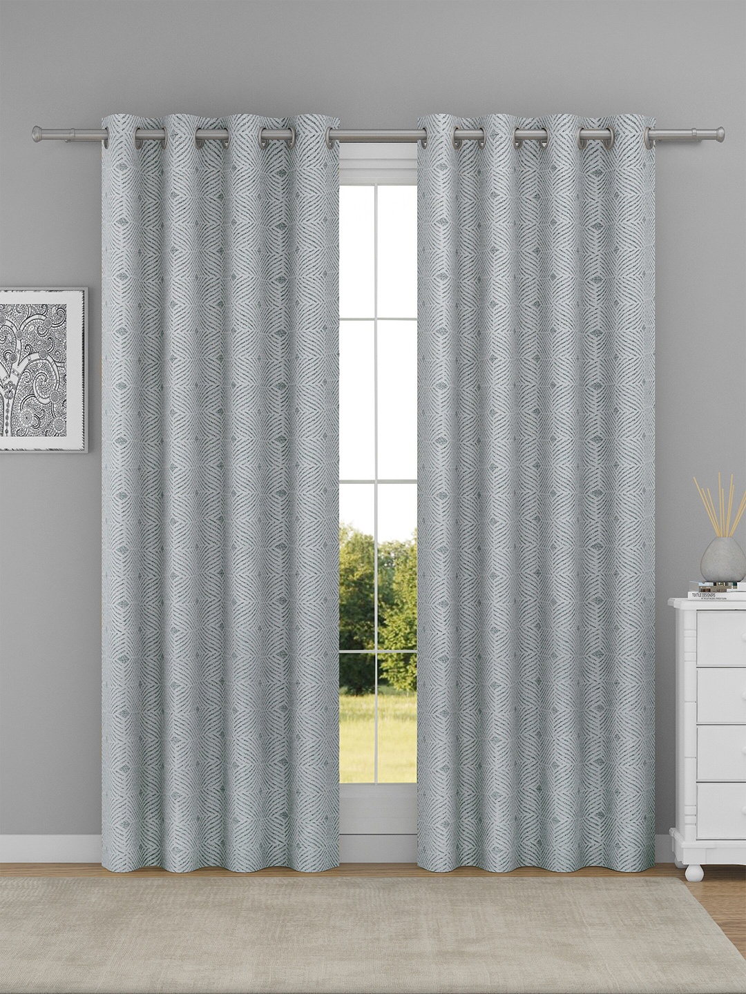 

Raymond Home Grey & Silver-Toned 2 Pcs Geometric Door Curtains