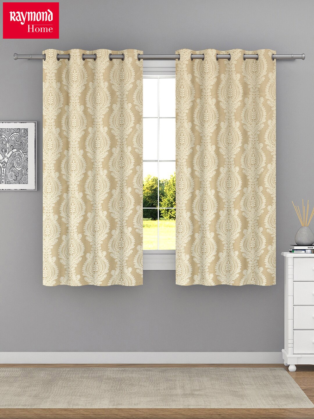 

Raymond Home Cream-Coloured & Silver-Toned 2 Pcs Floral Window Curtains