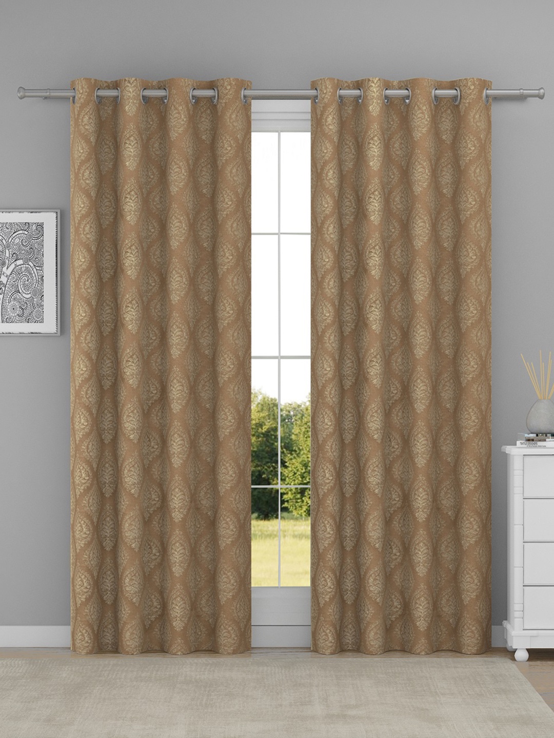 

Raymond Home Brown & Silver-Toned 2 Pcs Ethnic Motifs Door Curtains