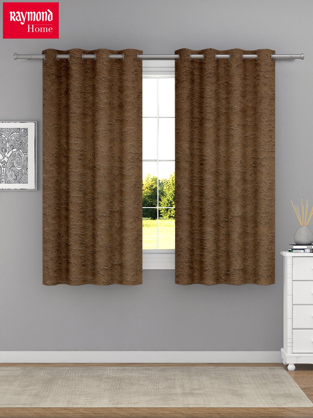 

Raymond Home Brown 2 Pcs Abstract Window Curtains